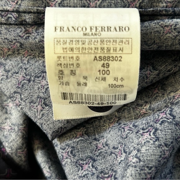 Franco Ferraro Slim button up mens formal shirt embroidered F on pocket size L - Picture 7 of 8